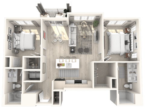 Floor plan for 2 beds, 2 baths, 1147 sqft